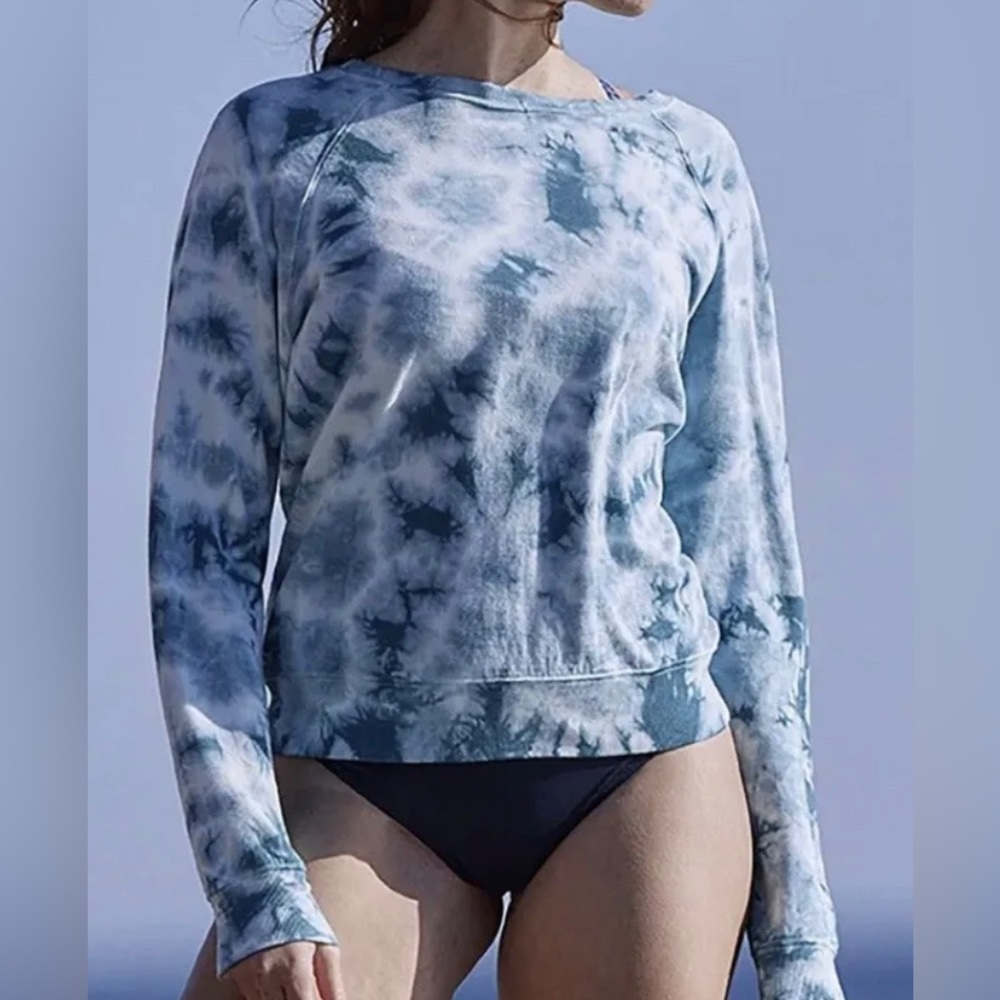 Athleta Sundown Blue Tie Dye Organic Cotton Longsleeve Sweatshirt Size Medium